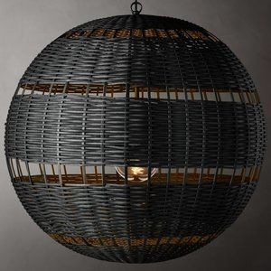 ** RH Modern Montauk Handwoven Rattan Round Pendent Light **New In Box**